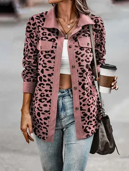 2023 Осенняя леопардовая куртка, женская вельветовая куртка, пальто, женская верхняя рубашка с длинным рукавом, зимняя свободная рубашка, куртки для женщин