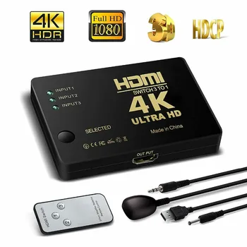 3 порта UHD 3D 4K 1080p HDMI Разветвитель Переключатель Концентратор ИК пульт дистанционного управления HDTV