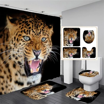 3D Модный леопардовый узор, крышка для занавески для душа, крышка для сиденья унитаза, коврик для подставки, коврик для занавески для ванной, ковер для домашней ванной комнаты