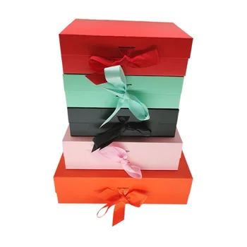 3шт, Однотонная складная коробка с откидной крышкой, высококачественная подарочная коробка с бантом из ленты, подарок на день рождения, Картонная упаковочная коробка 6 цветов