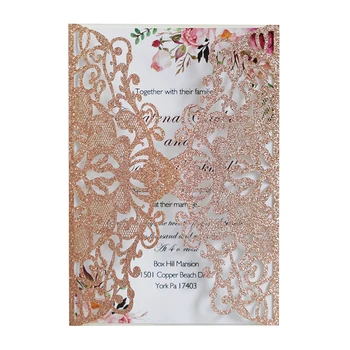 50 шт./лот, блестящая обложка для пригласительного билета на свадьбу из розового золота, без внутреннего листа, без конверта