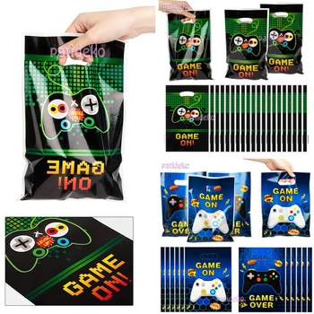 50шт Видеоигра Party Favor Bag Gamer Gathering Подарочное Угощение Конфеты Goodie Bag Синяя Игра На Пластиковой Ручке Для Хранения Закусок для Детей