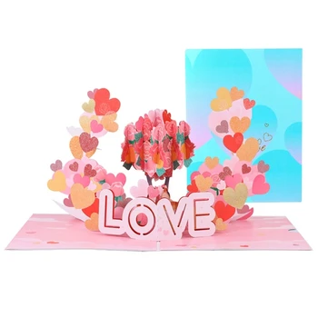 594C 3D Набор поздравительных открыток с романтическим деревом в виде сердца, приглашение, благословение, аксессуар