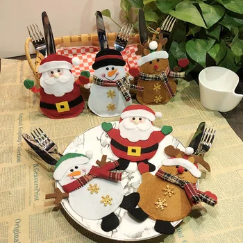 9 Стильных держателей столового серебра, Санта Клаус, Снеговик, Лось, Вилка, Карманы для ножей, Декор обеденного стола, Рождественские украшения для дома