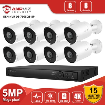 Anpviz Secutity CCTV Camera System 4K 8MP 8CH NVR 5MP Bullet POE IP-Камера Наружного Аудио H.265 + Комплект Видеонаблюдения