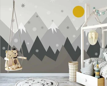 beibehang papel de parede Настраивает новые скандинавские фоновые обои ручной росписи горного пика облако для детской комнаты