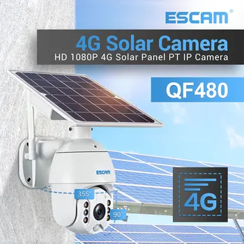 ESCAM QF480 1080P Облачное Хранилище PTZ 4G Аккумулятор PIR Сигнализация IP Камера С Солнечной Панелью Ночного Видения IP66 Водонепроницаемый Двусторонний Звук