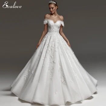 EVALOVE Изысканное бальное платье, расшитое бисером, Свадебное платье 2023, сексуальные аппликации с открытыми плечами, Винтажное свадебное платье на заказ