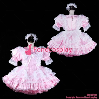 fondcosplay для взрослых, сексуальная переодевающаяся сисси горничная, короткое детское розовое атласное платье с застежкой, униформа для косплея, костюм CD / TV[G2314]