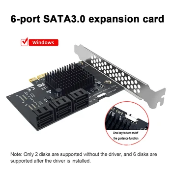 PCI Express 1X к SATA3.0 6-Портовый Райзер PCI-E X1/X4/X8/X16 PCI-E Карта расширения 6 Гбит/с для Расширителя настольного компьютера Windows