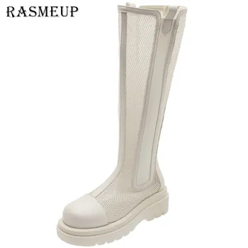 RASMEUP/ 2022/ Женские ботинки на толстой подошве, женские сетчатые сапоги Martin с круглым носком до колена, Полые ботинки Martin высотой 5 см, Обувь больших размеров