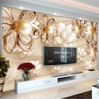 wellyu Изготовленная на заказ большая 3D фреска золотой жемчужный цветок роскошные ювелирные изделия фоновая стена гостиная фоновые обои для спальни