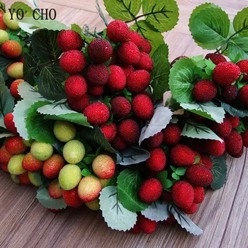 YO CHO Высококачественная ветка красной клубники с 9 головками, искусственное украшение, пластиковый фруктовый декор для домашней рождественской вечеринки, искусственные растения