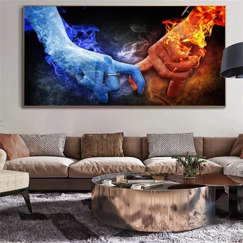 Абстрактный принт Любви со льдом и пламенем на огромном холсте, современный настенный художественный плакат для украшения дома в гостиной, Лучший подарок