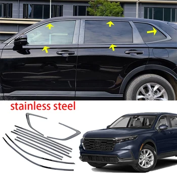 Автомобильные Аксессуары 2023 Для Honda CRV CR-V 2023 + Нержавеющая сталь, черная Накладка На Молдинг Окна Автомобиля, боковая Накладка Стойки, 10 шт.