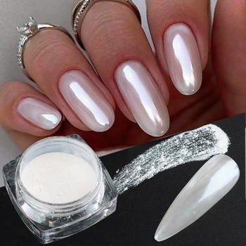 Белая хромированная перламутровая пудра для ногтей, мерцающий блеск, свадебный дизайн ногтей невесты, Аврора, натирающая пыль, зеркальный эффект, волшебная пудра