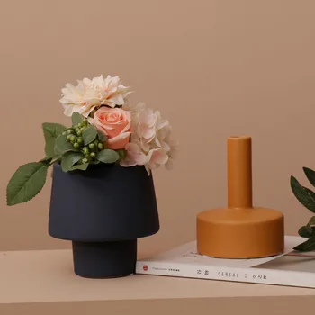 Геометрическая ваза Nordic Morandi, Простая художественная Керамическая Матовая посуда для сухих цветов, настольные украшения, предметы интерьера
