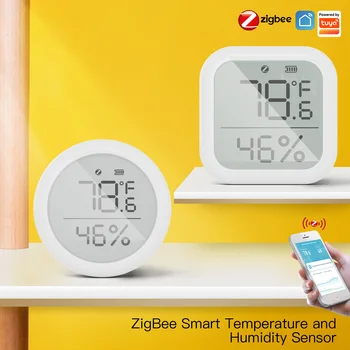 Датчик температуры и влажности умного дома Tuya ZigBee Со светодиодным экраном Работает с Google Assistant и Tuya Zigbee Hub