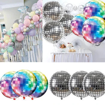 Диско-воздушные шары, украшение для вечеринки по случаю Дня рождения, 22-дюймовые 4D Воздушные шары, Мигающий свет, Свадебный декор, Круглая сфера, Воздушный шар из фольги в форме куба
