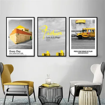 Желтая Архитектура Автомобиль Небо Картина Плакат Печать на холсте Настенное искусство Украшение дома в гостиной