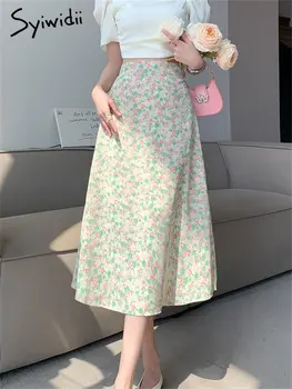 Женская юбка Syiwidii с цветочным принтом, новинка 2023 года, Корейские модные Элегантные юбки миди с высокой талией, женская шикарная повседневная юбка трапециевидной формы.