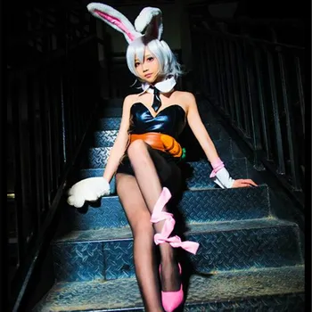 Игра LOL Косплей Костюм Riven Bunny Girl, Черный Сексуальный комбинезон из искусственной кожи с галстуком, боди, костюмы для вечеринки на Хэллоуин для женщин