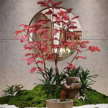 Имитация зеленых растений, большие красные клены, мебель в китайском стиле, угловая посадка, искусственные деревья в соответствии с ландшафтом