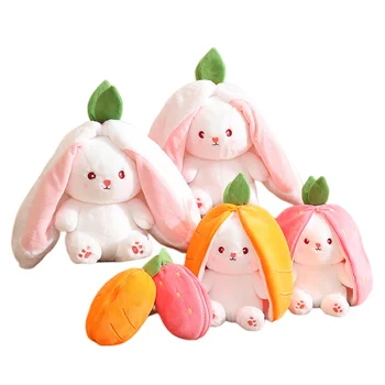 Интересная сумка Трансформированный Кролик Плюшевые игрушки Морковно-клубничный Кролик Мягкая Кукла с длинными ушами для подарка девочкам на День Рождения