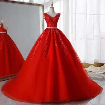 Красное кружевное свадебное платье 2023, Сексуальное свадебное платье с V-образным вырезом и открытой спиной, роскошное бальное платье со шлейфом длиной 50 см на заказ, Vestido De Noiva