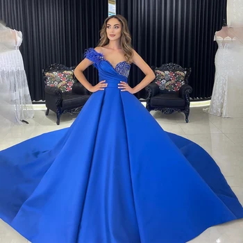 Кристаллы на одно плечо, королевские синие бальные платья, платье для выпускного вечера, Длинное вечернее платье со шлейфом Vestidos Elegantes Para Mujer