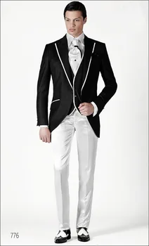Лацкан с вырезом на одной пуговице, 4 детали фрак, белые брюки, галстук, черный жилет, жакет из благородной смеси шерсти Terno Slim Fit Masculino на заказ