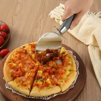 Лопатка для ножа для пиццы с одним колесом из нержавеющей стали, двухсекционная Резино-пластиковая ручка, круглый роликовый нож для торта, инструмент для выпечки
