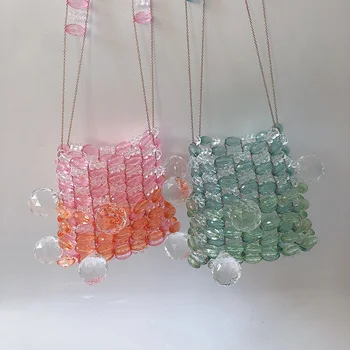 Маленькая квадратная сумка ручной работы с мини-кристаллами и бисером, Клатч для вечеринки, вечерняя дизайнерская сумка на цепочке, свадебная женская шикарная сумочка