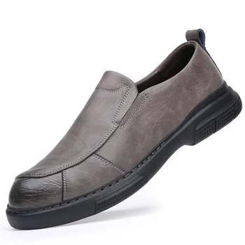 Модная элегантная повседневная обувь из второй воловьей кожи для мужчин, мужские дышащие удобные мягкие лоферы, деловая обувь для отдыха без застежки на низком каблуке