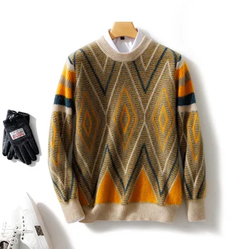 Модный мужской шерстяной свитер, сохраняющий тепло Зимой, мужской пуловер премиум-класса из 100% шерсти