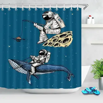 Наборы аксессуаров для ванной Астронавта Луны Кита с мультяшными детскими занавесками для душа