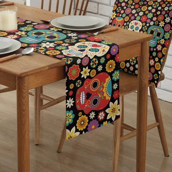 Настольная дорожка Candy Skull с яркими цветами для обеденного стола в стиле Кантри, настольная дорожка для обеденного стола, коврик для обеденного стола, скатерть