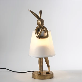Настольная лампа из смолы Rabbit Nordic Creative Designer Rogue Rabbit Decor Светильники Светодиодные тканевые художественные абажуры для настольных ламп E14