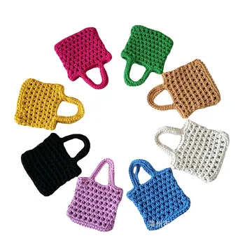 Новая плетеная из хлопчатобумажных ниток городская сумка для покупок для мелочей, милая детская ручная соломенная сумка для мобильного телефона