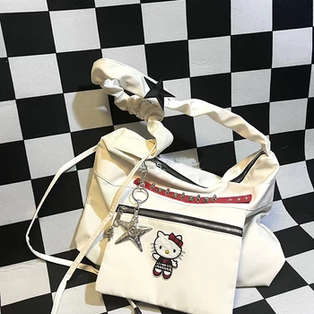 Новый узор Sanrio Hello Kitty, сумка-мессенджер большой емкости, Белый холст, Мультяшный Милый Универсальный подарок на День рождения для досуга.