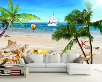 Обои на заказ, 3D остров, кокосовый лес, свежий пляж, море, голубое небо и белые облака, настенная роспись на фоне телевизора в гостиной