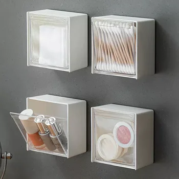 Пластиковые Настенные ящики для хранения, Пылезащитный Органайзер для ванной комнаты для ватных палочек, клея для макияжа, маленькой коробки для украшений