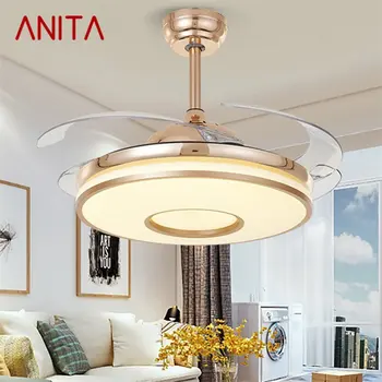 Потолочный вентилятор ANITA Светильник без лопастей Золотая лампа с дистанционным управлением Современный для домашней гостиной 110V 220V