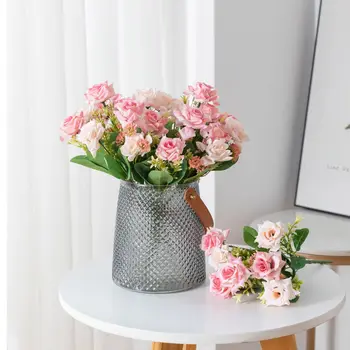 Разноцветные чайные розы, вазы для украшения дома, аксессуары, искусственная маргаритка, пластиковый цветок, свадебные декоративные Искусственные цветы дешево
