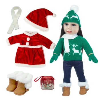 Рождественская одежда Санта Клауса 45 см с аксессуарами, костюм для вечеринки для девочек 066B