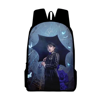 Рюкзак для мальчиков и девочек Wednesday Addams с 3D-принтом, Большой емкости, аниме, Детский школьный рюкзак для подростков, рюкзак для ноутбука для подростков