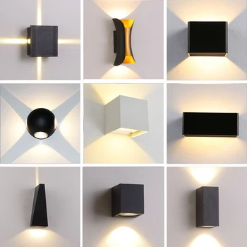 Светодиодный современный минималистичный настенный светильник на открытом воздухе, Водонепроницаемые Прикроватные лампы для чтения в спальне, Вверх-Вниз, Алюминиевая настенная декоративная лампа с двойной головкой