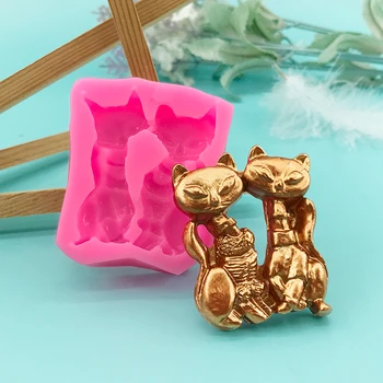 Силиконовые формы в форме котенка с двумя лисами, декоративные формы для сахарного торта, Шоколадные формы ручной работы из глины и смолы