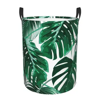 Складная корзина для белья с тропическими пальмовыми листьями, Круглое ведро для хранения, Большая корзина, Складной органайзер для одежды, ведро для игрушек