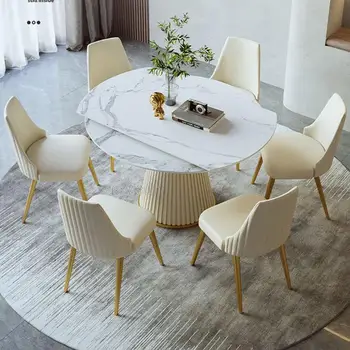 Современный обеденный стол из каменной доски для ресторана высокого класса, практичная выдвижная роскошная обеденная мебель для круглого стола GY50CZ
